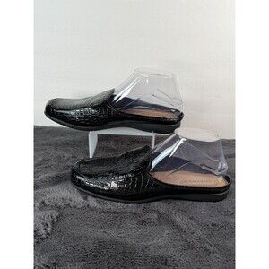 Comfortview Estelle Women’s 9M Black Croc Embossed Patent Slip On Loafers